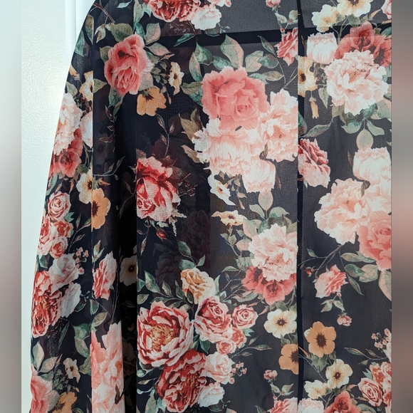 Women's Floral Print Puff Sleeve Kimono Chiffon Loose Cover Up - Size Small - Picture 7 of 12